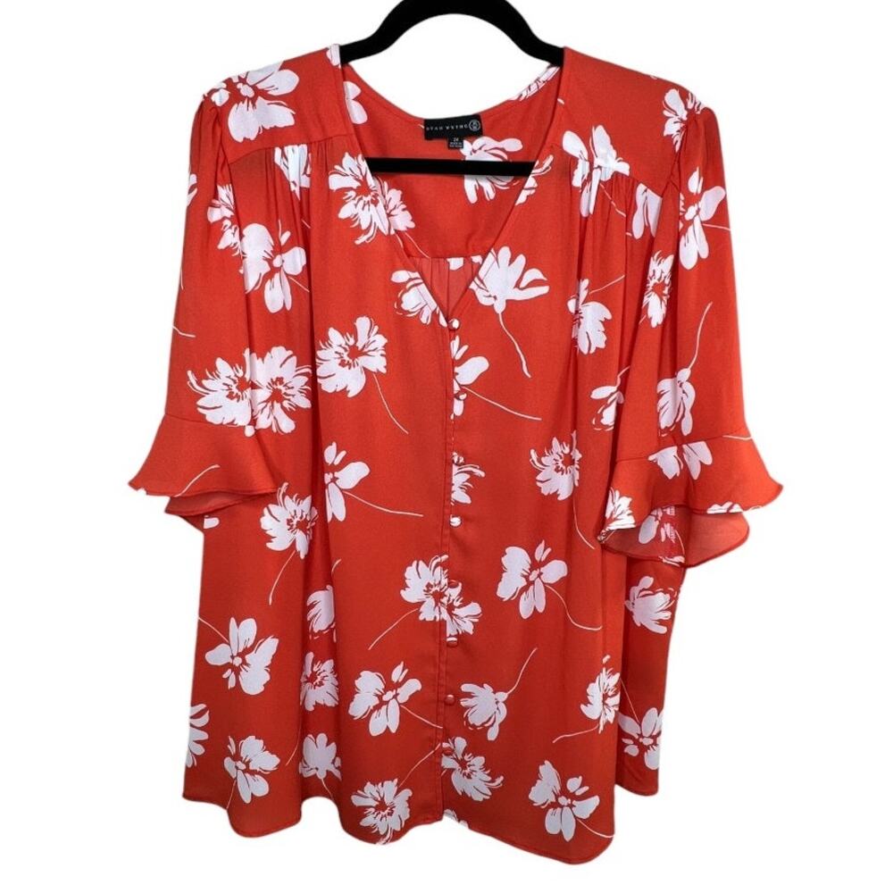 Ryan Wythe 2X Orange & White Short Sleeve Blouse